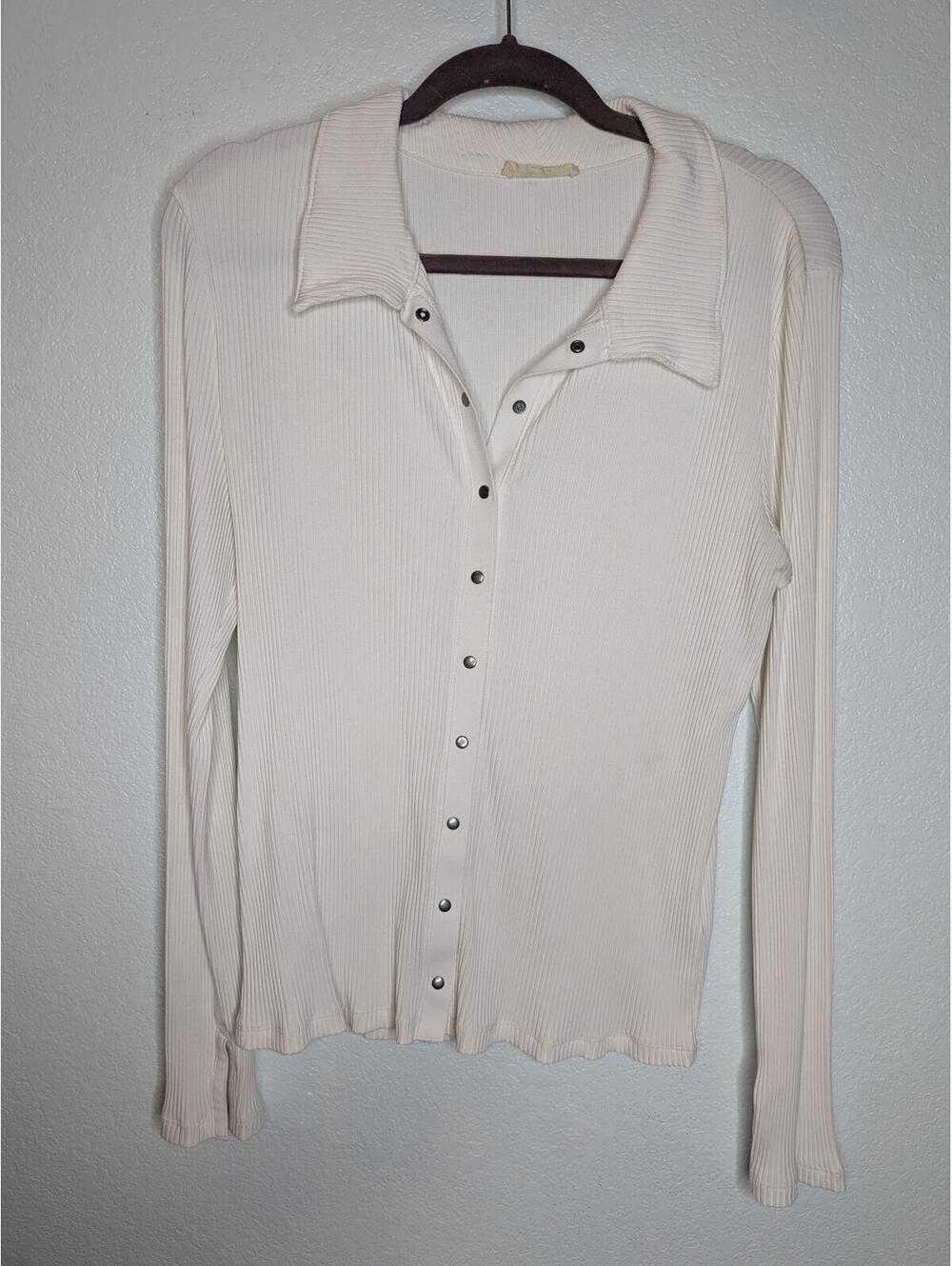 Madewell Ribbed Snap Front Long Sleeve Top Cream Ivory Women's
